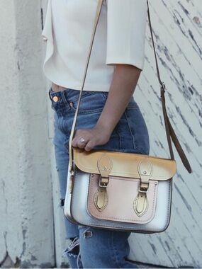 The Cambridge Satchel Company metallic silver crossbody satchel bag 13" leather